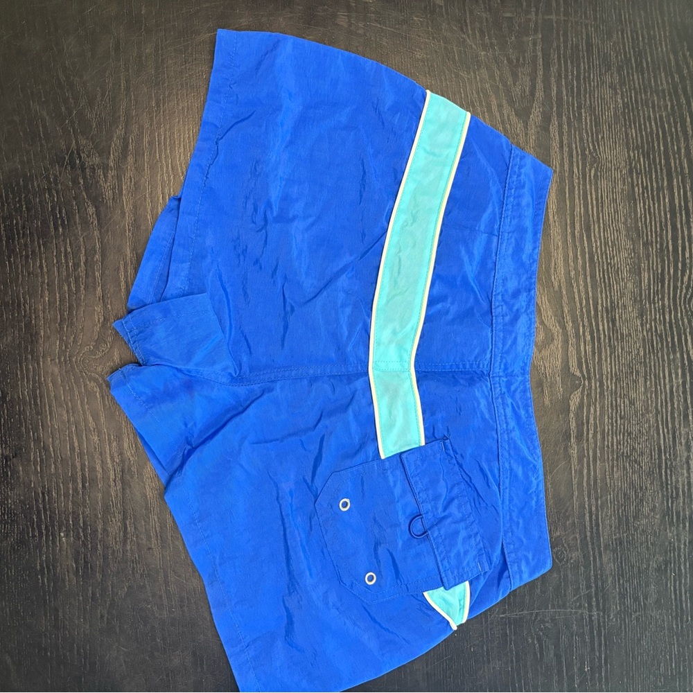 Blue Swim Shorts with Teal Stripe